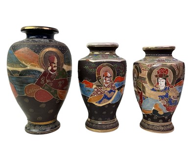 Lot 196 - PAIR OF JAPANESE SATSUMA POTTERY VASES AND ANOTHER
