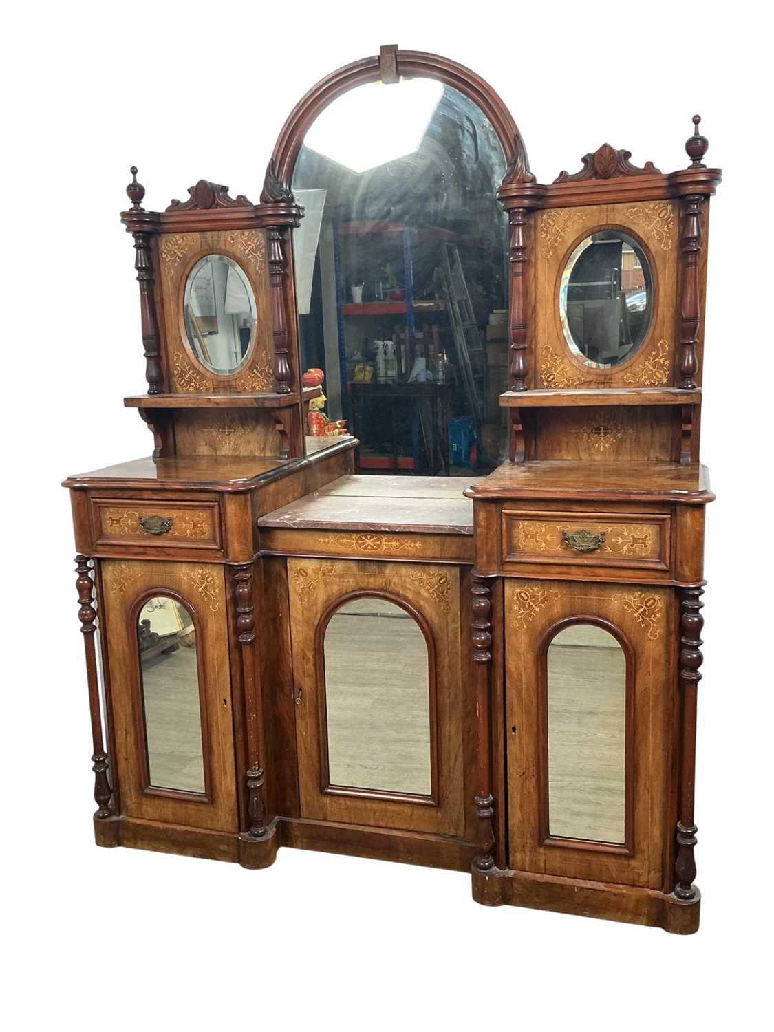 Lot 1263 - VICTORIAN INLAID WALNUT MIRROR BACKED SIDEBOARD