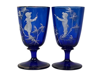 Lot 215 - PAIR OF COBALT BLUE DRINKING GLASSES
