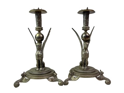 Lot 190 - PAIR OF EGYPTIAN REVIVAL STYLE CANDLESTICKS