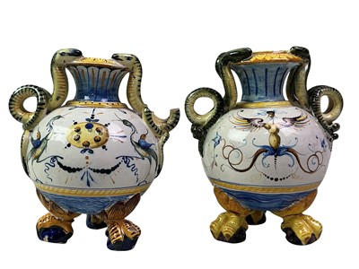 Lot 270 - PAIR OF ITALIAN FAIENCE POTTERY VASES
