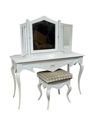 Lot 220 - MODERN WHITE DRESSING TABLE AND STOOL
