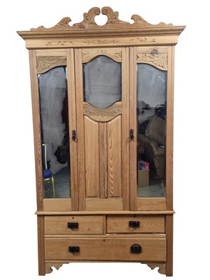 Lot 221 - VICTORIAN PINE WARDROBE AND CHEST OF DRAWERS