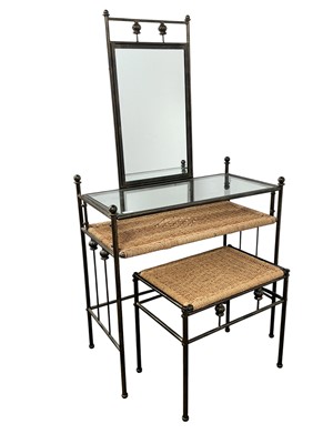 Lot 222 - WROUGHT IRON AND WICKER DRESSING TABLE AND STOOL