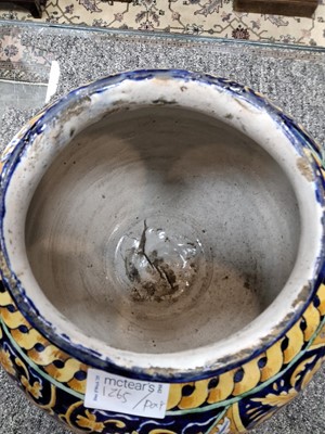 Lot 1265 - NEAR PAIR OF MAJOLICA VASES