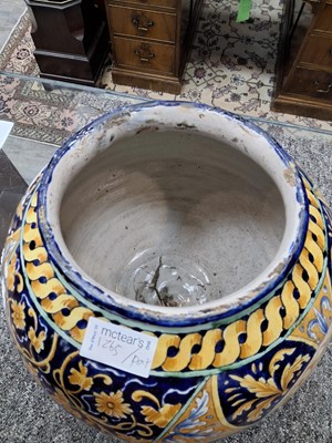 Lot 1265 - NEAR PAIR OF MAJOLICA VASES