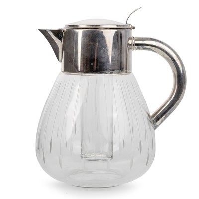 Lot 1272 - SILVER PLATED AND CUT GLASS COCKTAIL/LEMONADE COOLING JUG