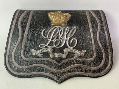 Lot 191 - OFFICER'S BLACK LEATHER EMBROIDERED FLAP POUCH