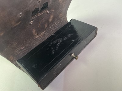 Lot 191 - OFFICER'S BLACK LEATHER EMBROIDERED FLAP POUCH