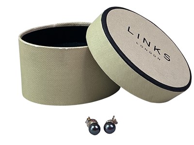 Lot 459 - PAIR OF BLACK PEARL EAR STUDS