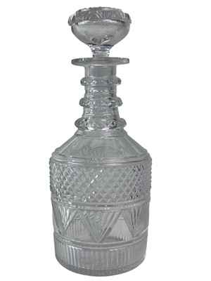 Lot 300 - EDWARDIAN CUT GLASS WINE CARAFE AND SEVEN GLASSES