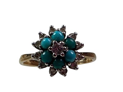 Lot 532 - TURQUOISE AND DIAMOND CLUSTER RING