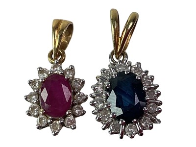 Lot 648 - TWO GEM SET AND DIAMOND CLUSTER PENDANTS