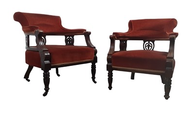 Lot 187 - PAIR OF VICTORIAN WALNUT TUB CHAIRS