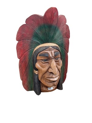 Lot 202 - CARVED WOOD WALL HANGING NATIVE AMERICAN CHIEF