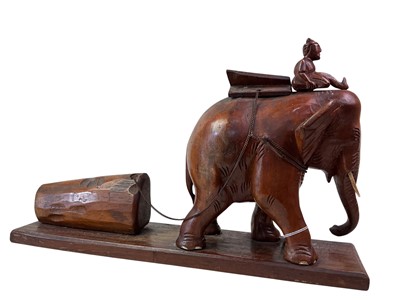Lot 206 - INDIAN WOOD CARVING OF AN ELEPHANT AND RIDER