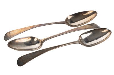 Lot 1188 - THREE GEORGE III SILVER TABLE SPOONS
