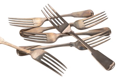 Lot 1190 - SET OF SIX GEORGE III SCOTTISH PROVINCIAL SILVER TABLE FORKS