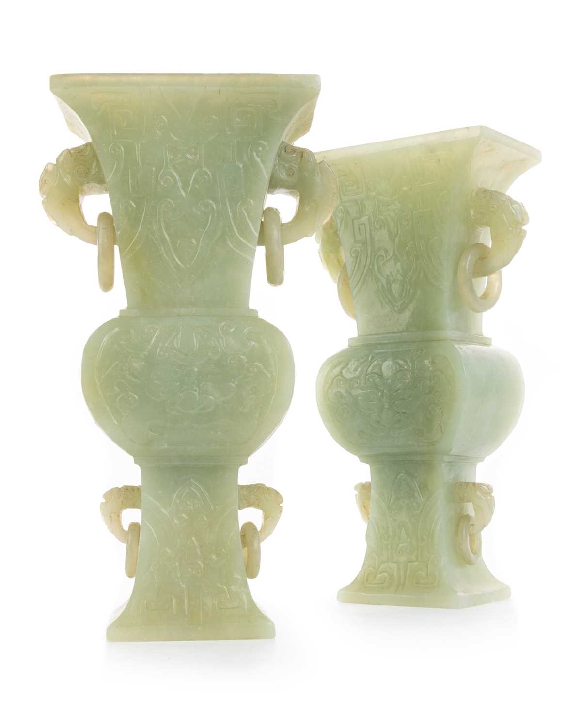 Lot 901 - PAIR OF CHINESE JADE 'GU' VASES