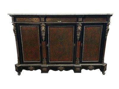 Lot 1293 - FRENCH BRASS INLAID EBONISED CREDENZA