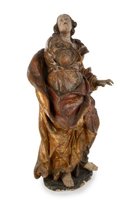 Lot 1299 - CONTINENTAL BAROQUE CARVED WOOD FIGURE