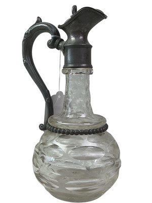 Lot 399 - EDWARDIAN PLATED AND GLASS CLARET JUG