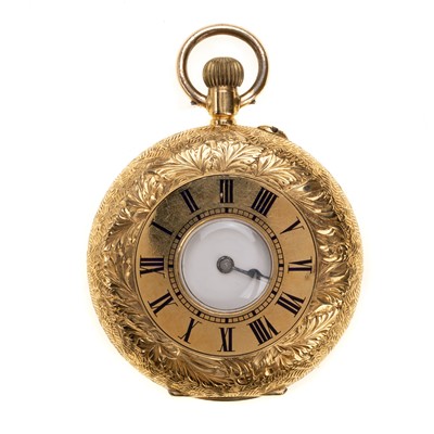 Lot 866 - EIGHTEEN CARAT GOLD HALF HUNTER FOB WATCH