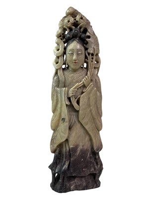 Lot 362 - CHINESE SOAPSTONE FIGURE OF GUANYIN