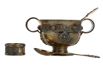 Lot 1207 - GEORGE V ARTS & CRAFTS HAMMERED SILVER CHALICE