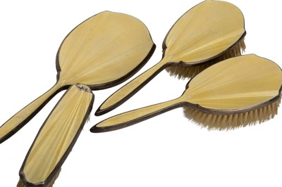 Lot 1209 - GEORGE V SILVER AND ENAMEL DRESSING TABLE SET