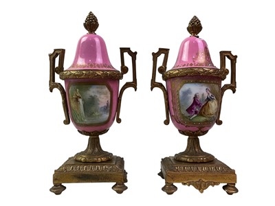 Lot 450 - PAIR OF FRENCH PORCELAIN AND ORMOLU MOUNTED URNS