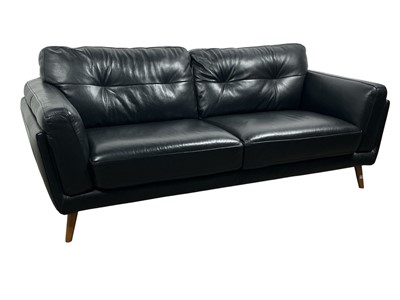 Lot 130 - CONTEMPORARY BLACK LEATHER TWO SEATER SOFA