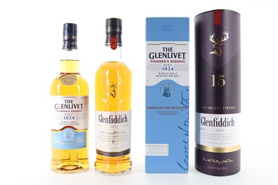 Lot 164 - GLENFIDDICH 15 YEAR OLD AND GLENLIVET FOUNDER'S RESERVE