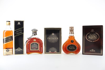 Lot 186 - JOHNNIE WALKER PREMIER 75CL, SWING SUPERIOR 75CL AND 12 YEAR OLD BLACK LABEL 75CL