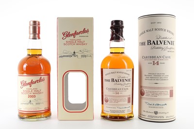 Lot 191 - BALVENIE 14 YEAR OLD CARIBBEAN CASK AND GLENFARCLAS 2003 VINTAGE