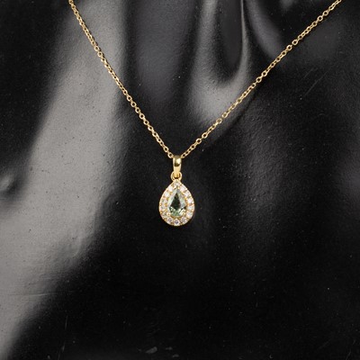 Lot 408 - GREEN SAPPHIRE AND DIAMOND PENDANT
