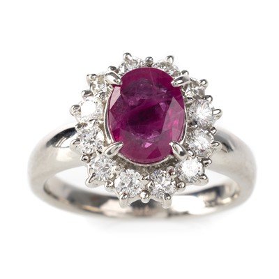 Lot 416 - RUBY AND DIAMOND CLUSTER RING