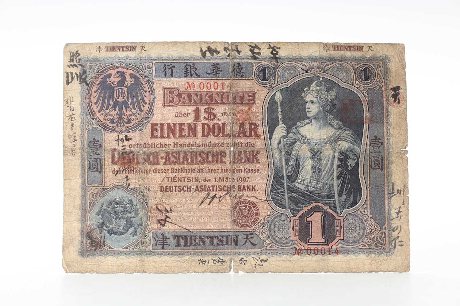 Lot 19 - THE DEUTCH-ASIATISCHE BANK ONE DOLLAR 1907