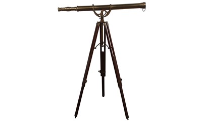 Lot 556 - BRASS TELESCOPE ON MAHOGANY TRIPOD STAND