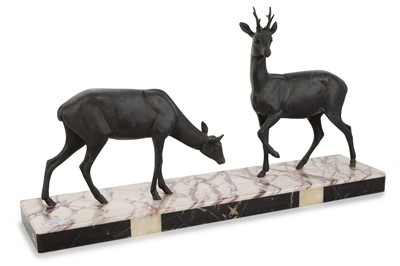Lot 1572 - ART DECO PAIR OF SPELTER DEER