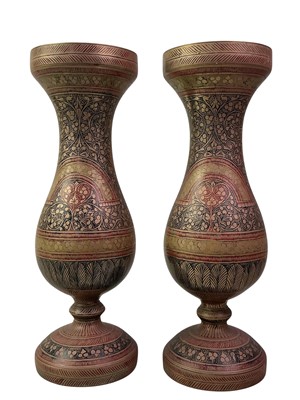 Lot 723 - PAIR OF BRASS BALUSTER VASES