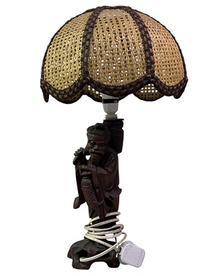 Lot 37 - JAPANESE CARVED WOOD TABLE LAMP