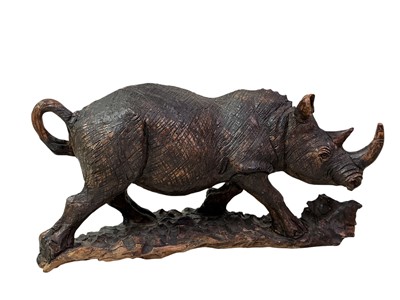 Lot 95 - CARVED WOOD RHINO FIGURE