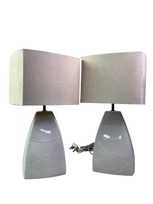 Lot 103 - PAIR OF MODERN BELLEEK POTTERY TABLE LAMPS