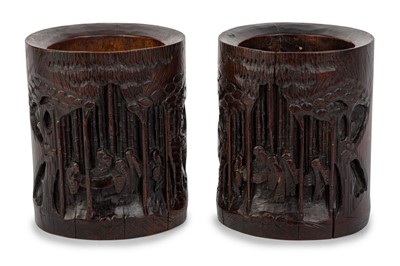 Lot 815 - PAIR OF CHINESE BAMBOO BRUSH POTS
