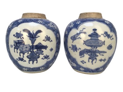Lot 820 - PAIR OF CHINESE BLUE AND WHITE GINGER JARS