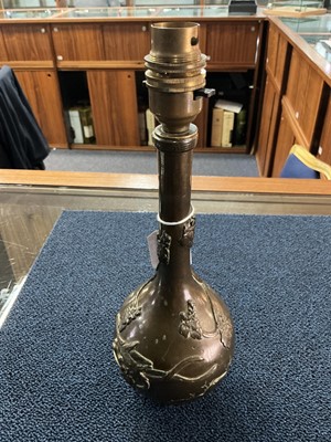 Lot 838 - JAPANESE BRONZE BOTTLE VASE LAMP