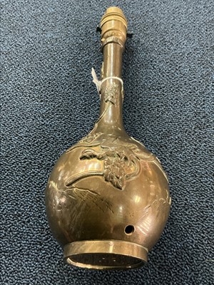 Lot 838 - JAPANESE BRONZE BOTTLE VASE LAMP