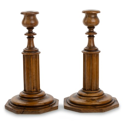 Lot 1423 - PAIR OF WILLIAM IV BOXWOOD TABLE CANDLESTICKS
