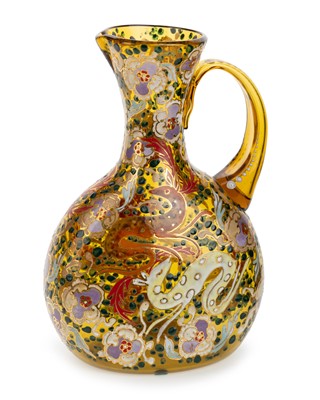 Lot 1434 - AMBER GLASS JUG IN THE STYLE OF MOSER